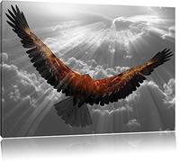 aigle gracieuse dessus des nuages ??noir / blanc Taille: 60x40 sur toile, énorme XXL Photos complètement encadrée avec civière, art impression sur murale avec cadre, moins cher que la peinture ou la peinture à l'huile, aucune affiche ou un poster