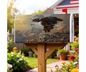 Aigle - Housses magnétiques pour boîte aux lettres avec plumes réalistes et rochers pour extérieur, décoration de jardin, terrasse, 53,3 x 64,9 cm