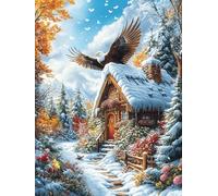 Aigle Royal au-Dessus du Chalet enneigé 1000 Pieces Casse-tête Personne Âgée en Carton Épais Haute Densité Mythes Conte de fées Facile Débutant Thérapie Occupationnelle Anti-Stress Petit Prix 100