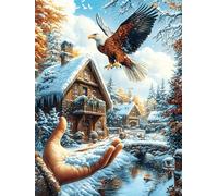 Aigle sur la main dans une forêt enneigée 1000 Pièces Puzzle Adulte En Carton Haute Densité Rêve magique de science-fiction Facile Pour Débutant Décoration Murale Passe-Temps Cadeau Anniversaire Petit