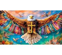 Aigle with Colorful Wings and Croix Puzzle 1000 pièces - Jeu éduchatiF Difficile & Stimulant Cadeau pour Adultes et Enfants 38x26/1000pcs