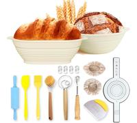 AIGOCITY 12 Pièces Banneton pour Pain Kit,Corbeilles à Pain Ovales et Rondes en Silicone avec des outils pour la Fabrication du Pain, Kit pour Faire du Pain pour la Cuisson du Pain (Beige)