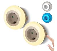 Aigostar 2 Pièces Veilleuse avec Prise et Prise de Courant, 3 Couleurs Lumière Nuit avec Capteur de Lumière et Contrôle Tactile pour Chambre à Coucher, Couloir, Cuisine, Escaliers et Salle de Bain