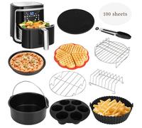Aigostar Accessoires air fryer 12 Pcs, Moule Silicone Air fryer Accessoires, Papier Cuisson, Grille, Plateau pizza, Moule à gâteau, Sans BPA, pour COSORI Ninja Philips 5,5L, 6,2L, 7L (21CM)