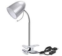 Aigostar AIG-130200COT Flexo LED Escritorio Pinza, E27(Max 11W), Cable 1,5 m Con Interruptor, H35cm, Bombilla No, Acrylonitrile butadiène styrène, 0 W, Argent, Pack 1