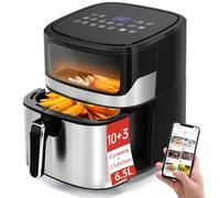 Aigostar Air Fryer - Friteuse sans huile avec fenêtre visible, 6,5L XXL, 1600W, 10 menus prédéfinis, préchauffage intelligent, décongélation, bricolage, contrôle de la lumière indépendant, Ballon.