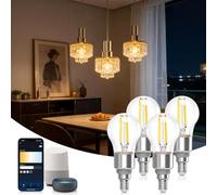 Aigostar Ampoule Connectée Alexa, Ampoule LED E14 Edison, G45, Transparent, 4.5W 470LM, Blanc Chaud Dimmable 2700K -6500K, Compatible Alexa et Google Home, 4 Unités