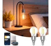 Aigostar Ampoule Connectée Alexa, Ampoule LED E14 Edison, G45, Transparent, 4.5W 470LM, Blanc Chaud Dimmable 2700K -6500K, Compatible Alexa et Google Home, 2 Unités