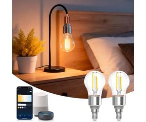 Aigostar Ampoule Connectée Alexa, Ampoule LED E14 Edison, G45, Transparent, 4.5W 470LM, Blanc Chaud Dimmable 2700K -6500K, Compatible Alexa et Google Home, 2 Unités