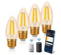 Aigostar Ampoule Connectée Alexa E27 4.5W Edison Ampoules Vintage WiFi C35 Ampoule Intelligent Retro, Compatible avec Alexa et Google Home, Dimmable 2700K-6500K, ambre 4 PCS