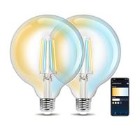 Aigostar Ampoule Connectee Alexa Vintage à Filament. E27 G125 6W Smart Bulb, 850LM, Blanc chaud Dimmable 2700K -6500K. Compatible Alexa et Google Home. Aucun HUB requis, WiFi 2,4 GHz, 2 Unités.