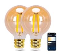 Aigostar Ampoule Connectee Alexa Vintage à Filament. E27 G80 6W Smart Bulb, 806LM, Blanc chaud Dimmable 2700K -6500K. Compatible Alexa et Google Home. Aucun HUB requis, WiFi 2,4 GHz, 2 Unités.