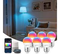 Aigostar Ampoule Connectée, Ampoule Wifi G45 E27 6.5W,RGBCW, Compatible avec Alexa/Google Home, Aucun Concentrateur Requis. Opération à Distance, Commande Vocale, 6 Unités