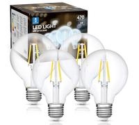 Aigostar Ampoule LED Edison Rétro Vintage Filament E27 4W équivalant à Ampoule Halogène de 40W, 470 Lumens, Blanche Froide 6500K, Lampe Décorative G80, Angle de 300º, CRI ≥ 80, Lot de 4
