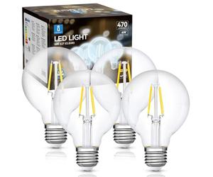 Aigostar Ampoule LED Edison Rétro Vintage Filament E27 4W équivalant à Ampoule Halogène de 40W, 470 Lumens, Blanche Froide 6500K, Lampe Décorative G80, Angle de 300º, CRI ≥ 80, Lot de 4