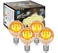 Aigostar Ampoule LED Edison Rétro Vintage Filament E27, 6W équivalant à Ampoule Halogène de 48W, 400 Lumens, Blanc Chaud 2200K, Lampe Décorative G80, Angle de 300º, CRI ≥ 80, Lot de 4