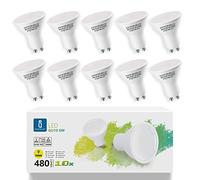 Aigostar Ampoule LED GU10 de 6W, lumière chaude 3000K, 480 lumens. Angle de 100-120º, IRC ≥ 80, équivalant à ampoule halogène de 68W - Pack de 10 unités avec boîte