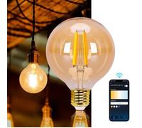 Aigostar - Ampoule LED Wifi Vintage E27 G95 6W. 806lm, 2700K-6500K, Ambre. Compatible Alexa et Google Home.