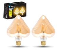 Aigostar - Ampoules LED E27 4W, Blanc Chaud 1800K, 320 Lumens, Décoratives: Cœur inversé, Style Vintage Type Edison à Filament, Couleurs Ambre, Non Dimmables, 2 Unités