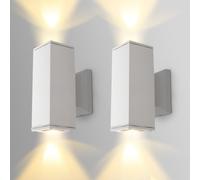 Aigostar Applique Murale Exterieur GU10 Aluminium Up Down Eclairage Exterieur,IP65 Étanche Lampe Murale Pour Jardin Couloir Entrée Patio, Ampoule non Incluse,Blanc,Paquet de 2