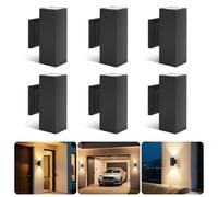 Aigostar Applique Murale Rectangle Exterieur GU10 Aluminium Up Down Eclairage Exterieur, IP65 Étanche Lampe Murale pour Jardin Couloir Entrée Patio, Ampoule non Incluse, Noir(Paquet de 6)