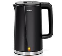 Aigostar Aubery - Bouilloire Électrique en Acier Inoxydable 1,7 L de capacité et 2200 W, Double Paroi Cool Touch, Intérieur inox, Ebullition Chauffage Rapide, Base rotative à 360, Noire, sans BPA