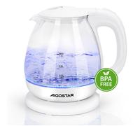 Aigostar Bouilloire électrique, Mini Bouilloire en Verre borosilicaté avec illumination LED. 2200W, capacité de 1L, sans BPA,Blanc