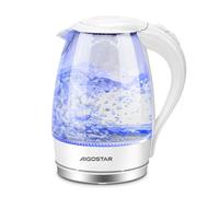 Aigostar Bouilloire Electrique Verre Blanche 1,7 litres - Ébullition Rapide Bouilloire électrique 2200W, Sans Fil, éclairage LED, Sans BPA, Filtre Anticalcaire, Fermeture Automatique