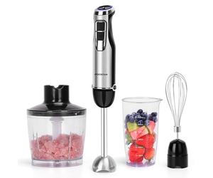 Aigostar Buckle - Mixeur plongeant 4 en 1 de 1000W. Mixer plongeur avec 6 vitesses + Turbo. Mixeur multifonction avec hachoir 500 ml, tasse à mesurer 600 ml et fouet, sans BPA
