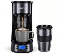 Aigostar Cafetière Filtre Programmable 24 h avec Mug Isotherme 420 ml | Filtre réutilisable, écran LCD, autonettoyage, café à emporter, idéal pour trajets, voyages, bureau et maison, 700W, Gris