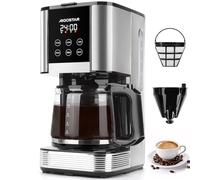 Aigostar - Cafetière filtre Programmable 24h, Capacité 1,5L, Écran LCD, Cafetiere electrique 12 tasses, acier inoxydable, 1000W, Réglage intensité, Anti-goutte, AutoClean, Maintien au chaud, Noir