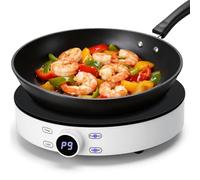 Aigostar Cookmate - Plaque à induction portable de 2000W. Design rond | 9 niveaux de puissance, minuterie avec arrêt. Convient aux récipients compatibles avec l’induction de 12-26 cm. Design exclus