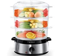 Aigostar Cuiseur vapeur électrique 0% BPA. Puissance de 800W, minuterie, 3 niveaux indépendants de cuisson et base en acier inoxydable. Cuisine saine. Design exclusif.