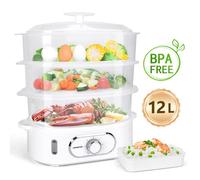 Aigostar Cuiseur Vapeur Electrique 12L,Cuiseur Vapeur Avec 3 Récipients Empilables,Support Pour Cuire les œufs,900 W
