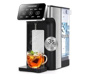 Aigostar - Distributeur d'Eau Chaude Instantané 3L Inox, Eau Chaude en 3 Secondes, 4 Températures Réglables 45-100°C, 5 Volumes 100-1000ml, Écran Tactile, Plateau Réglable en Hauteur, Sécurité Enfant