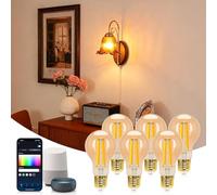Aigostar Edison Ampoule Connectée Alexa E27 6W Ampoules Vintage WiFi LED A60, Compatible avec Alexa et Google Home, Dimmable 2700K-6500K. Ambre 6 Unités