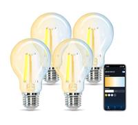 Aigostar Edison Ampoule Connectée WiFi E27 6W Ampoules Vintage Intelligente LED A60, Compatible avec Alexa et Google Home, Ampoule WiFi Dimmable 2700K-6500K, Transparent 4 Unités