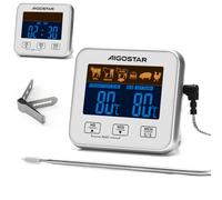 Aigostar Elliott - Thermometre Cuisine numérique, Sonde Temperature, Thermomètre à Viande Avec Minuterie Pour Fumoir, Écran LCD Rétroéclairé, Fonction d'alarme, Lectures Rapides et Précises.