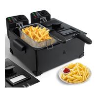 Aigostar Feast - Friteuse double cuve indépendantes 0% BPA. Entièrement amovible, acier inoxydable. 3600W, 6L au total.