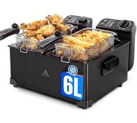 Aigostar Friteuse Électrique Double Bac 6L(2x3L),Température Réglable, 3600W.Friteuse en Acier 2 Couvercles et Fenêtres et 2 Paniers