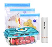 Aigostar Fresh - Pack mise sous vide: mini pompe scelleuse sans fil, sacs sous vide et récipient à vide. Charge USB. Pour viandes, légumes, fruits.