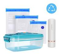 Fresh - Pack mise sous vide: mini pompe scelleuse sans fil, sacs sous vide et récipient à vide. Chargement USB. Design exclusif.