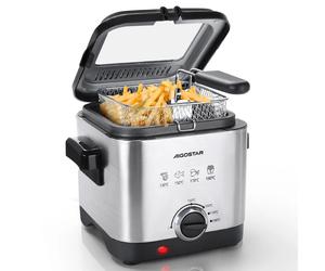 Aigostar-Friteuse compacte en acier inoxydable 30IZD avec fenêtre de visualisation, contrôle de la température, design exclusif, 1,5 l, 1000 W