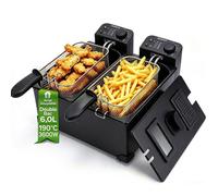 Aigostar Friteuse Électrique Double Bac 6L(2x3L),Température Réglable, 3600W.Friteuse en Acier 2 Couvercles et Fenêtres et 2 Paniers