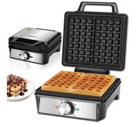 Aigostar Gaufrier 1600W pour 2 Gaufres Belges, Plaques Profondes Antiadhésives Sans BPA, Température Réglable, Acier Inoxydable