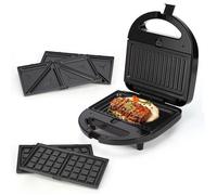 Aigostar Gaufrier 3 en 1, Presse à Paninis et Machine à Sandwich avec 3 Plaques Interchangeables Antiadhésives
