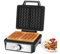 Aigostar Gaufrier pour 2 Gaufres Belges, 1600W, Plaques Profondes Antiadhésives, 20,2x17,2x2 cm, Gauffrier avec Température Réglable, Indicateur LED, Design Compact en Acier Inoxydable, Sans BPA