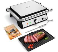 Aigostar Grill Panini, Grille-pain à Sandwich Avec Sonde Alimentaire, Plaques Antiadhésives Amovibles, Grill électrique, 2000W, Contrôle Automatique de la Température, Ouverture Plate à 180°, Max Pro