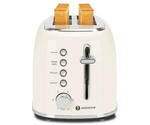 Aigostar Grille Pain, 2 Fentes Extra-Larges, Vintage Inox Crème, 6 Niveaux de Dorage, Fonction Bagel/Décongélation/Réchauffage/Annulation, Tiroir Ramasse-Miettes Amovible, 800W. Cream