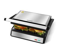 Aigostar Hett Pro - Grill Viande 1500W et Machine à Panini, Revêtement Céramique Anti-adhésif, Ouverture 180° (2 Plaques de 27x17cm), Sans PTFE/PFOA, Bac Récupérateur de Graisse